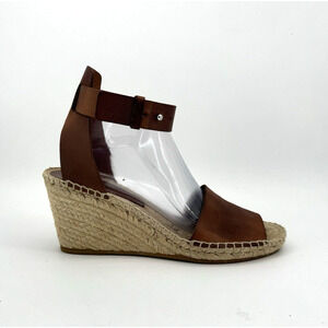 VINCE Brown Leather Espadrille Wedge Sandals Size 41 (US 10.5) Open Toe Cognac